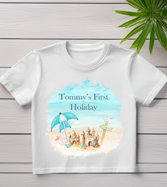 Personalised "My First Holiday" T-Shirt | Blue |