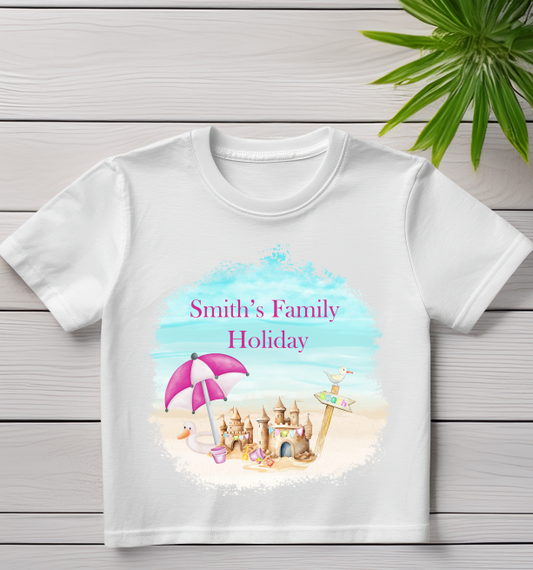 Personalised "Family Holiday" T-Shirt | Pink |