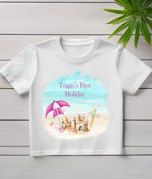 Personalised "My First Holiday" T-Shirt | Pink |